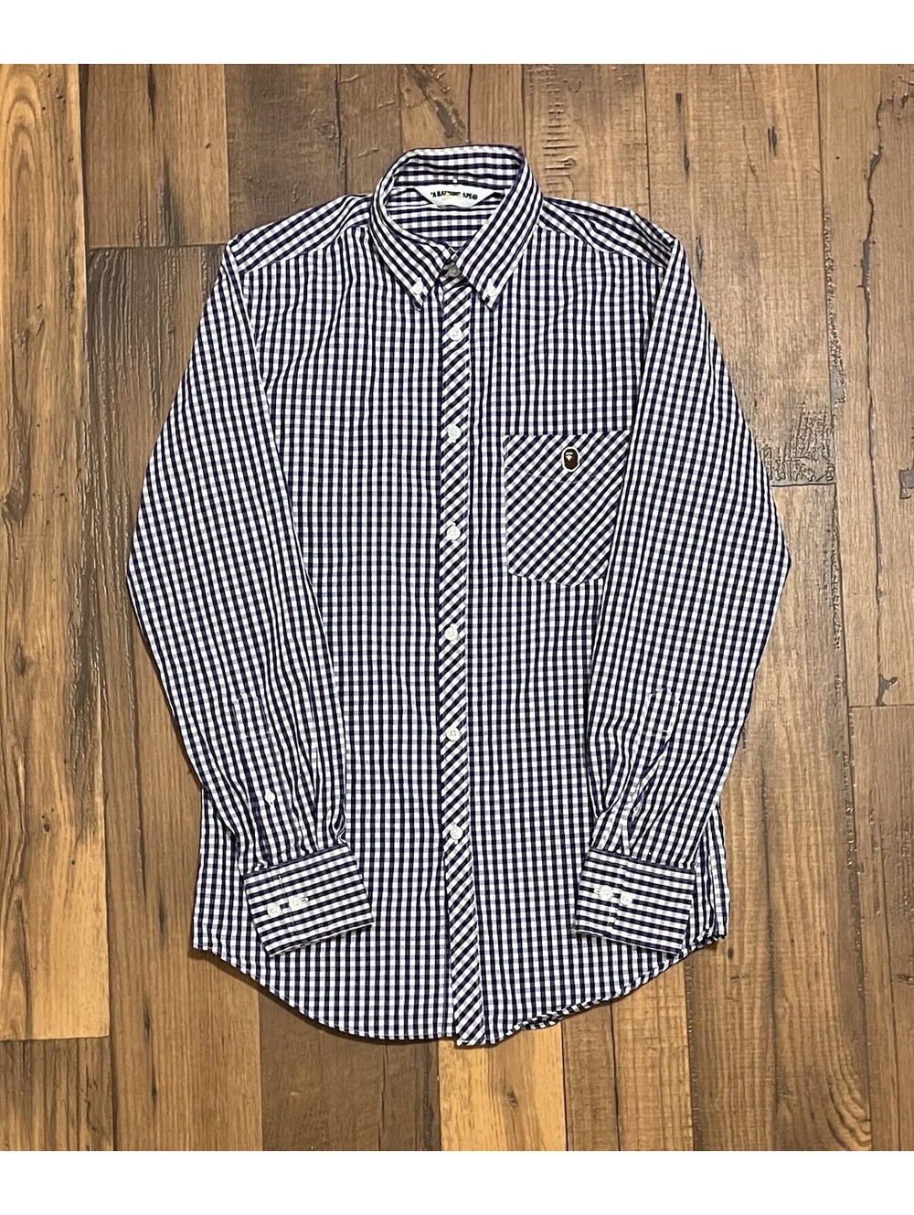 A Bathing Ape Long Sleeve Bape Logo Button Shirt Small Purple